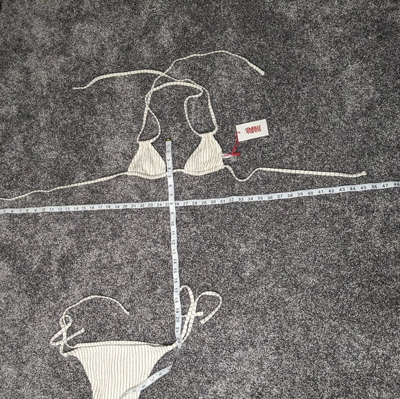 2 Piece Bikini White And Metallic Gold Sz XS Solid Stripped New W/ Tags Swimsuit - Picture 5 of 9